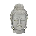 Detailed Marble Buddha Head Sculpture With Curved Hair And Serene Expression