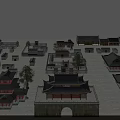 Ancient Architecture With Traditional Sloped Tile Roofs Courtyards Trees And Stone Gateway
