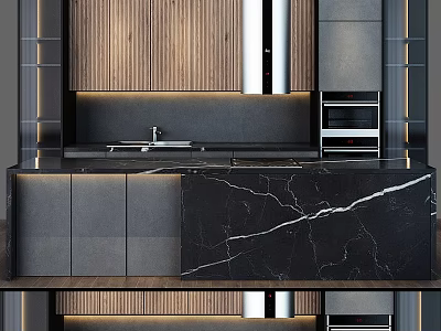 Elegant Modern Kitchen Cabinets With Marble Countertop Wooden Elements And Appliances 3d model