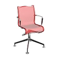 Modern Red Mesh Office Chair With Metal Armrests And Swivel Base Wheels
