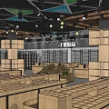 Modern Supermarket Department Store Interior With Wooden Shelves And Ceiling Lighting