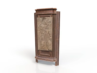 Wooden Carved Panel Cabinet with Intricate Relief Design and Leg Frame Support 3d model