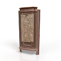 Wooden Carved Panel Cabinet with Intricate Relief Design and Leg Frame Support