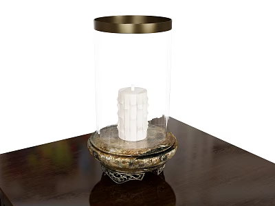 Elegant Candle Lamp With Transparent Glass Shade And Ornate Base Featuring White Candle 3d model