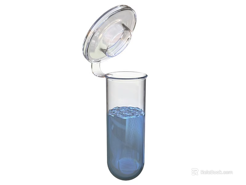 Transparent Glass Container With Blue Liquid And Open Clear Lid 3d model 