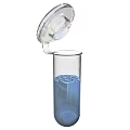 Transparent Glass Container With Blue Liquid And Open Clear Lid