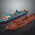 Modern And Old Rusty Water Transport Vessels With Contrasting Colors And Features