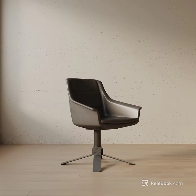 Modern Black Leather Office Chair With Armrests And Metal Base In Light Room 3d model 
