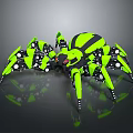 Game Movie Character Spider Robot With Green And Black Multiple Legs White Dots Red Eyes