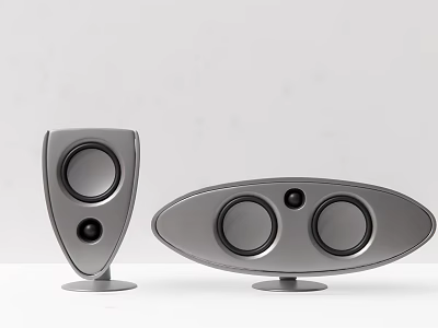 Silver Contemporary Speakers With Triangular Base Single Speaker And Oval Base Dual Speakers Design 3d model