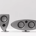Silver Contemporary Speakers With Triangular Base Single Speaker And Oval Base Dual Speakers Design
