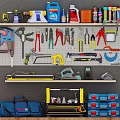 Organized Hardware Tools Collection With Drill Pliers Saw And Storage Solutions On Pegboard Shelves