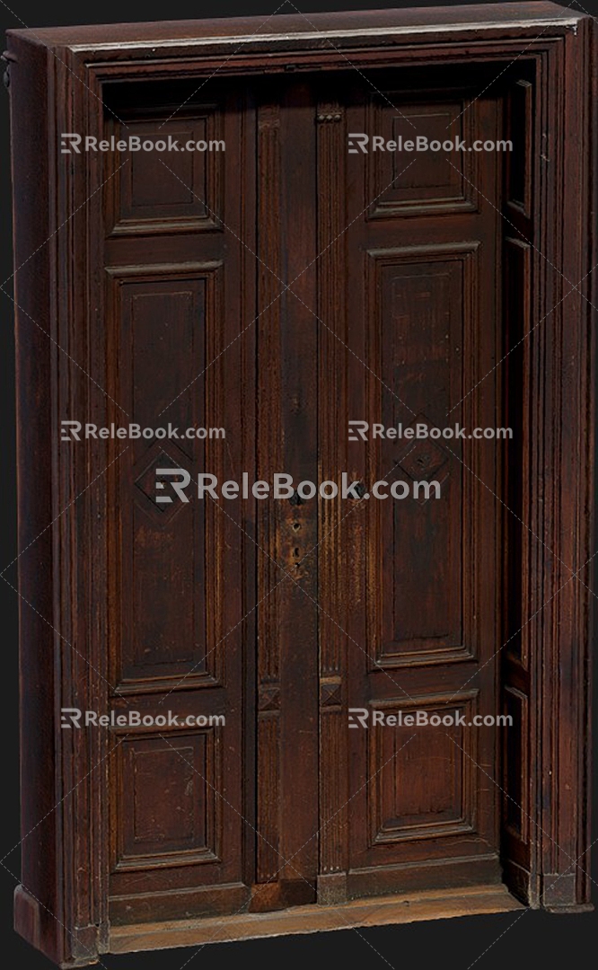 Vintage double door wooden door entrance door 3d model