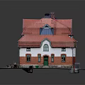 Classic Residential Building With Red Roof White And Red Walls Multiple Windows And Entrance Steps