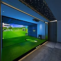 Luxury Clubhouse Interior With Golf Simulator Leather Sofas Armchairs Starry Ceiling And Wooden Shelves 3d model