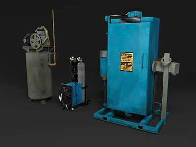 Industrial Equipment Collection Including Blue Machinery Compressor And Storage Tank 3d model