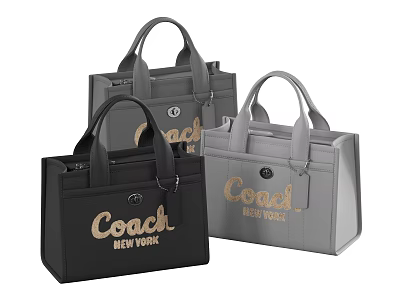 Coach New York Tote Bags in Black Gray and Light Gray with Gold Lettering 3d model