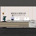 Modern Reception Desk in Architectural Design Company Lobby With Marble Counter And Ambient Lighting