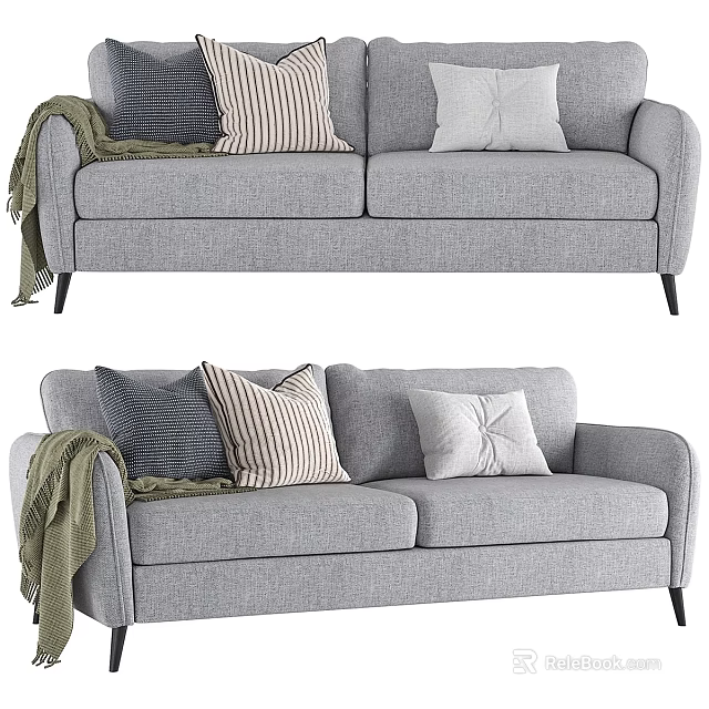 Gray Sofa With Throw Pillows And Blanket In Modern Minimalist Design 3d model 