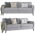 Gray Sofa With Throw Pillows And Blanket In Modern Minimalist Design