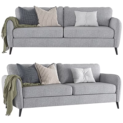 Gray Sofa With Throw Pillows And Blanket In Modern Minimalist Design 3d model