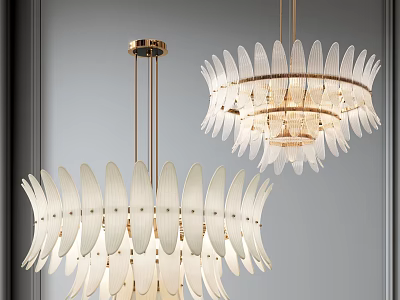 Modern Elegant Chandelier With White Leaf Shaped Glass Shades And Gold Metal Frame 3d model