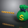 Household Green Money Bag With Yellow Dollar Sign And Gold Coins Rolling