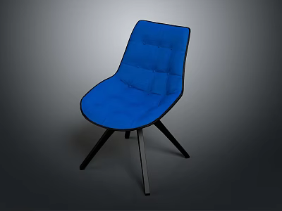 Blue Modern Padded Chair With Comfortable Curved Design And Black Legs 3d model