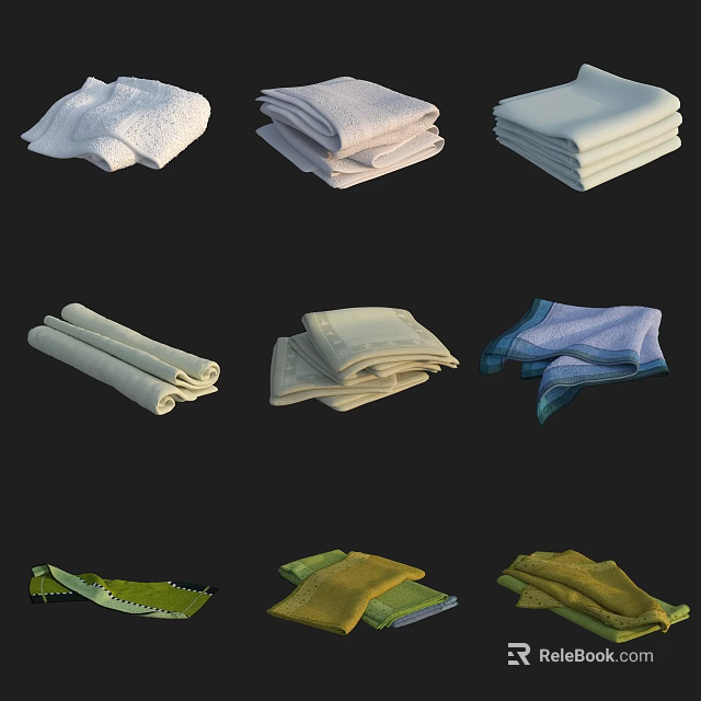 Colorful Bathroom Towels in Various Hues Neatly Stacked for Home Use 3d model 