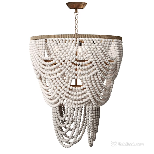 Elegant White Beaded Chandelier With Hanging Tassel Design For Interior Decor 3d model 