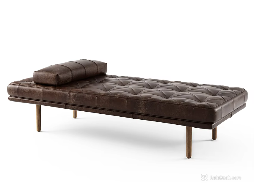 Brown Leather Tufted Chaise Lounge With Modern Metal Legs Design 3d model 