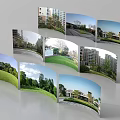 Curved Display Panels Showcasing Green Lawns Park Landscapes And Residential Buildings