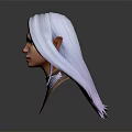 Elf Character 3D Model Bust Featuring Silver Gray Long Hair Pointed Ears And Decorative Collar