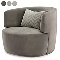 Modern Light Gray Fabric Single Sofa Featuring Rounded Design Curved Armrests And Houndstooth Pillow 3d model
