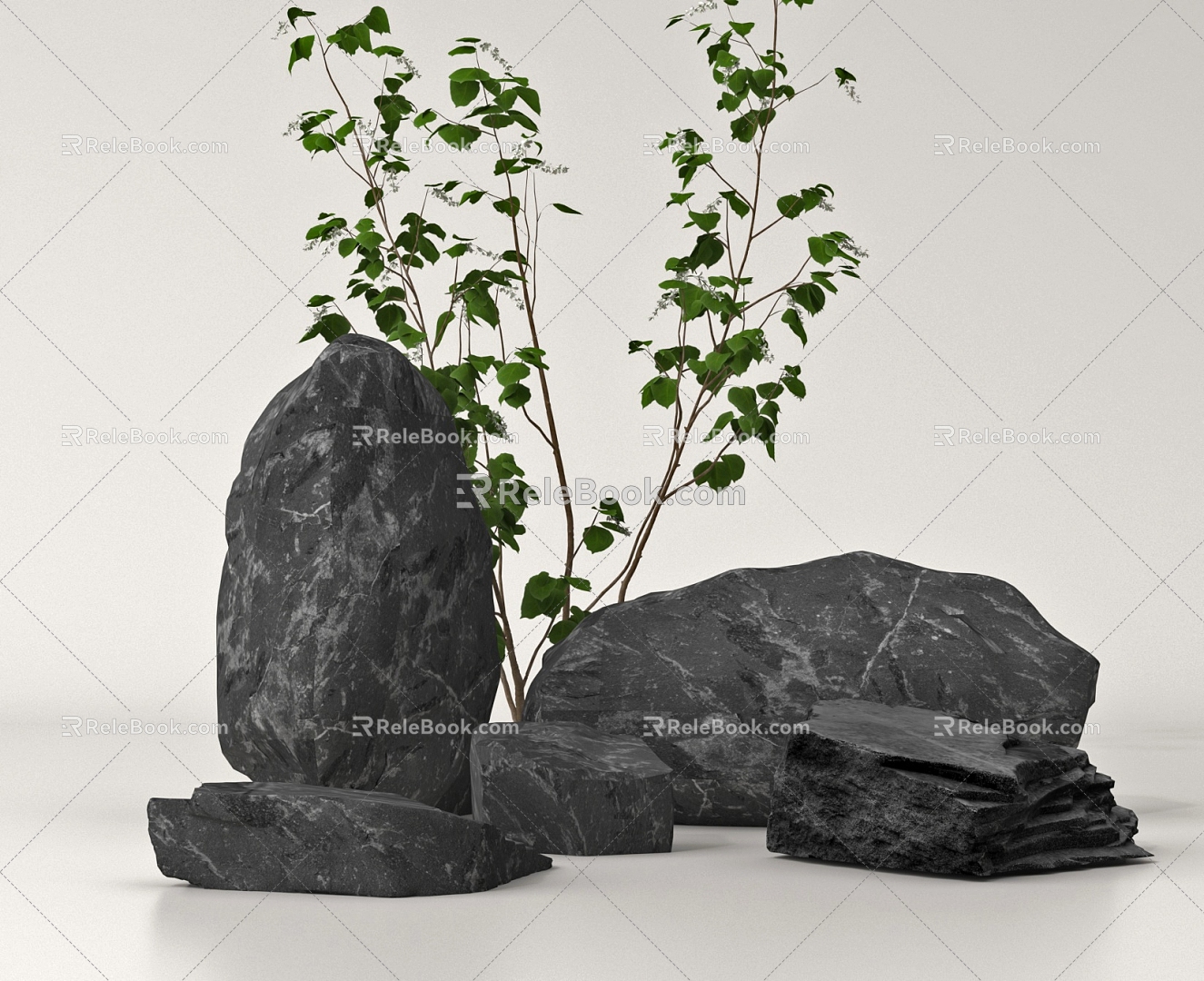 modern stone landscape stone rubble black stone 3d model