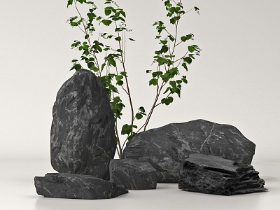 modern stone landscape stone rubble black stone 3d model