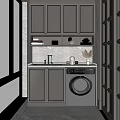 Modern Home Balcony with Grey Cabinets Washing Machine Sink and Large Windows Natural Light
