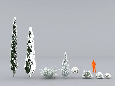 Tall and Short Green and White Plants with Human Figure for Size Comparison 3d model