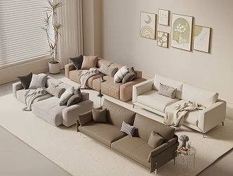 Modern Retro Two-Seat Sofa Leather Sofa Leisure Sofa Pillow Sweeping Robot Picture Floor Lamp 3d model