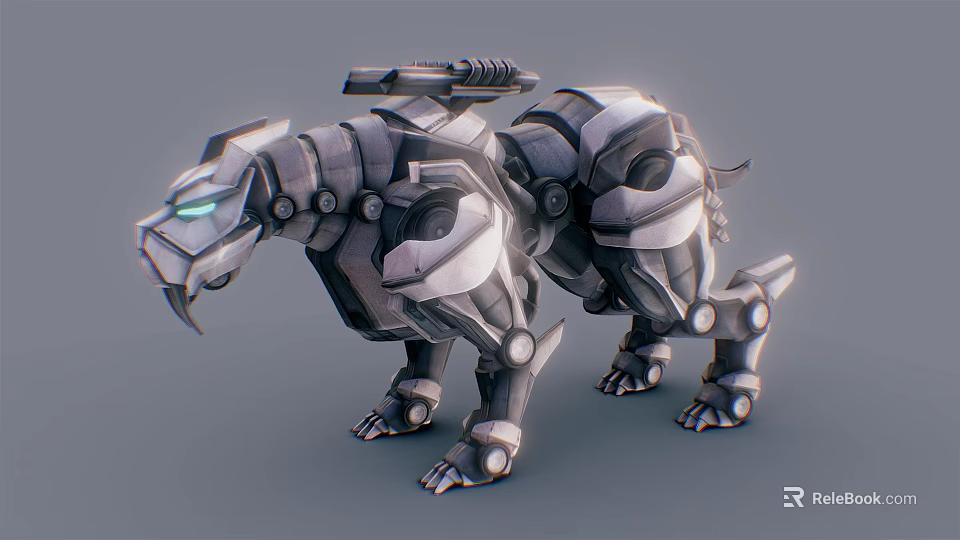 Smart Machine Mechanical Leopard With Metallic Body Sharp Claws And Glowing Eyes 3d model 