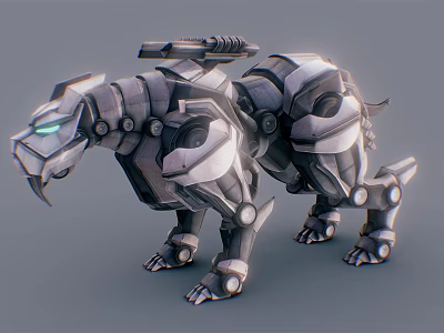 Smart Machine Mechanical Leopard With Metallic Body Sharp Claws And Glowing Eyes 3d model