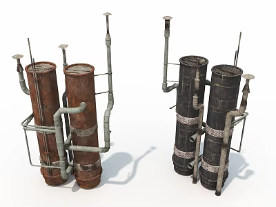 Rusty Industrial Equipment Featuring Cylindrical Tanks Pipes And Metal Brackets 3d model