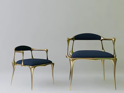 Elegant Leisure Chairs With Navy Blue Seats And Gold Metal Curved Armrests Design 3d model