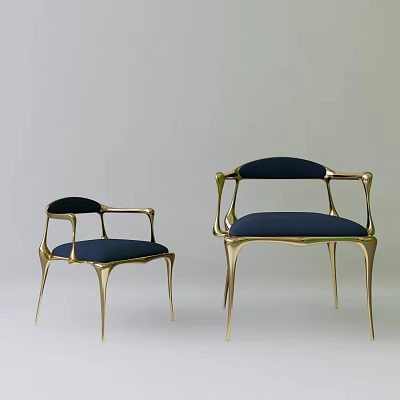 Elegant Leisure Chairs With Navy Blue Seats And Gold Metal Curved Armrests Design 3d model