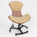 Ergonomic Wooden Office Chair With Light Colored Cushion And Black Base Wheels