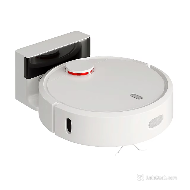 Round White Robot Vacuum Cleaner With Charging Dock For Efficient Home Cleaning 3d model 
