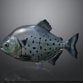 Silver Fish with Black Spots on Gray Background Shiny Reflective Surface