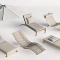 Outdoor Lounge Chairs With White Umbrella Wooden Frame And Woven Cushioned Seats