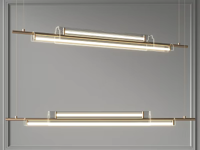 Modern Linear Brass Chandeliers Hanging Two Pieces In Minimalist Interior Space 3d model