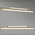 Modern Linear Brass Chandeliers Hanging Two Pieces In Minimalist Interior Space